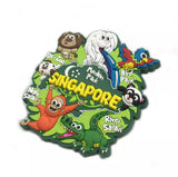 Colorful "Singapore" souvenir magnet featuring cartoon zoo animals and landmarks.