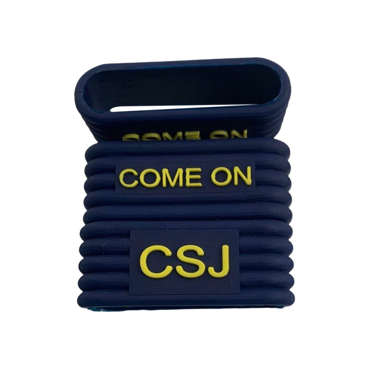 Custom tennis grip bands printed with a college team logo on racket handles