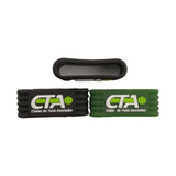 Custom black and forest green grooved pickleball grip bands with the name of the client's tennis club.