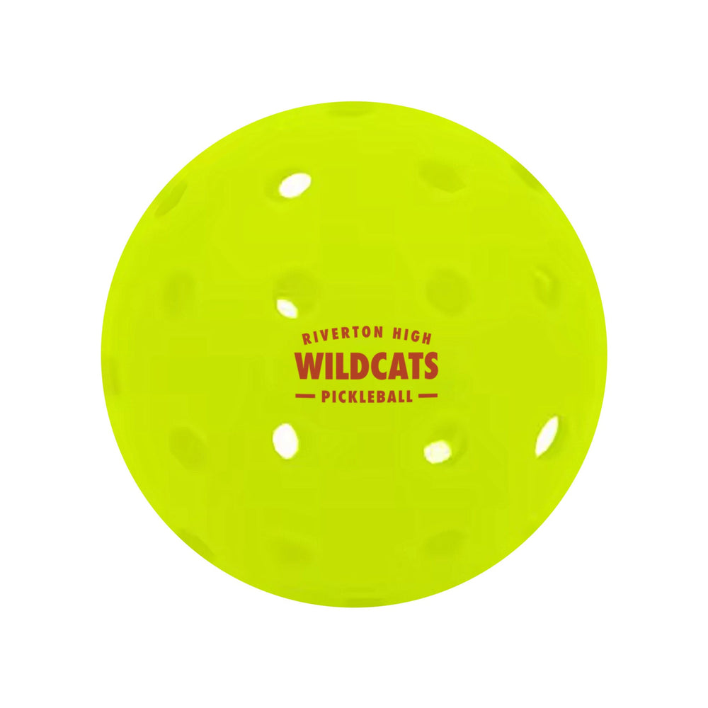 Custom pickleball printed with a school pickleball team logo in red