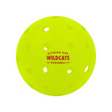 Custom pickleball printed with a school pickleball team logo in red