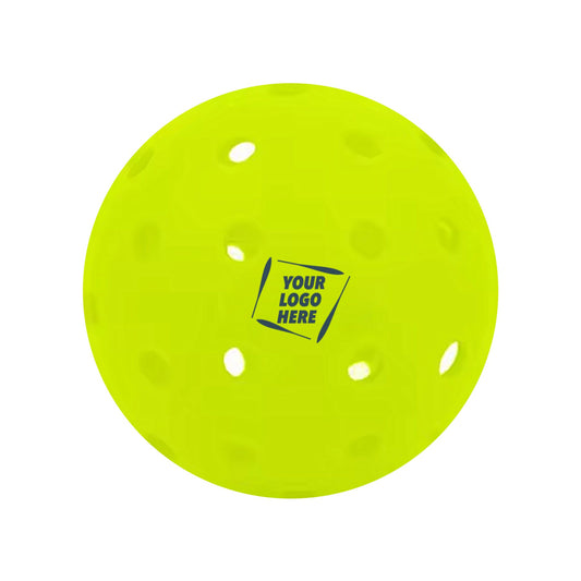 Custom printed pickleball with a "Your Logo Here" imprint