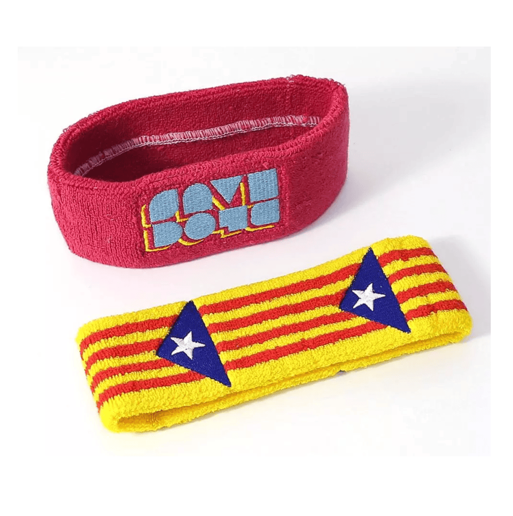Two customized headbands with logos.